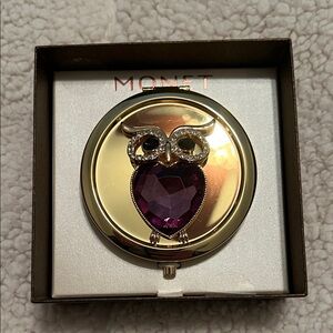 Monet Gold Compact with Purple Gem Owl